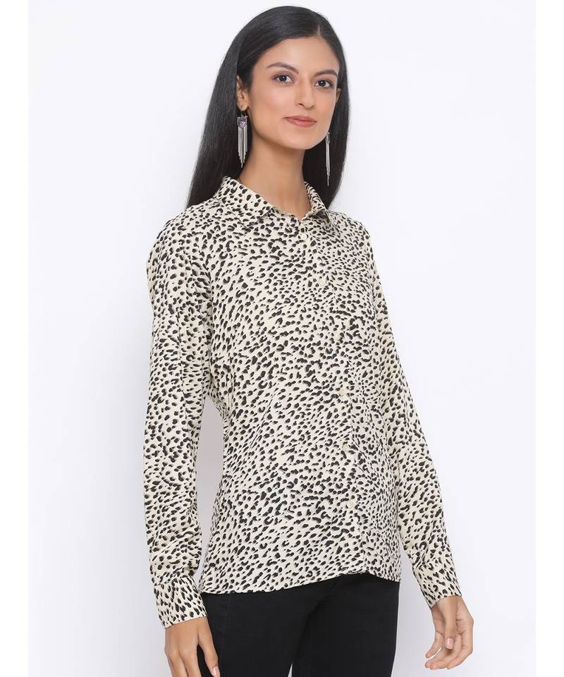 printed Beige Viscose   Shirt