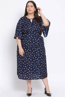 printed blue Polyester   Dress