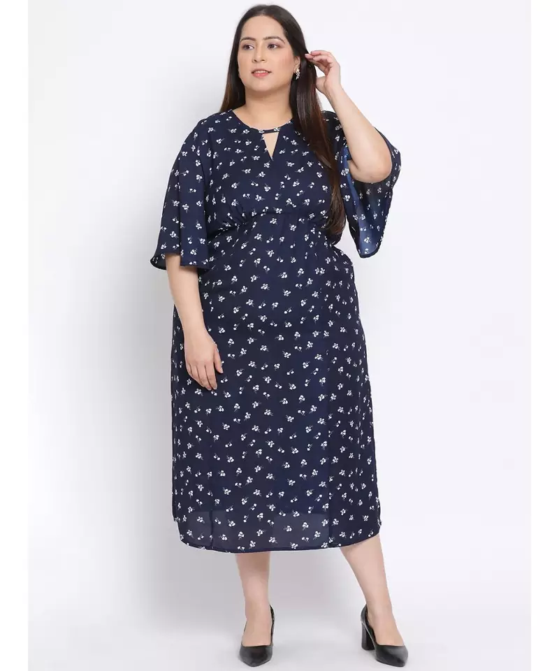 printed blue Polyester   Dress