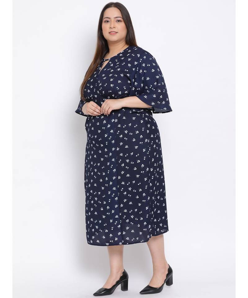 printed blue Polyester   Dress