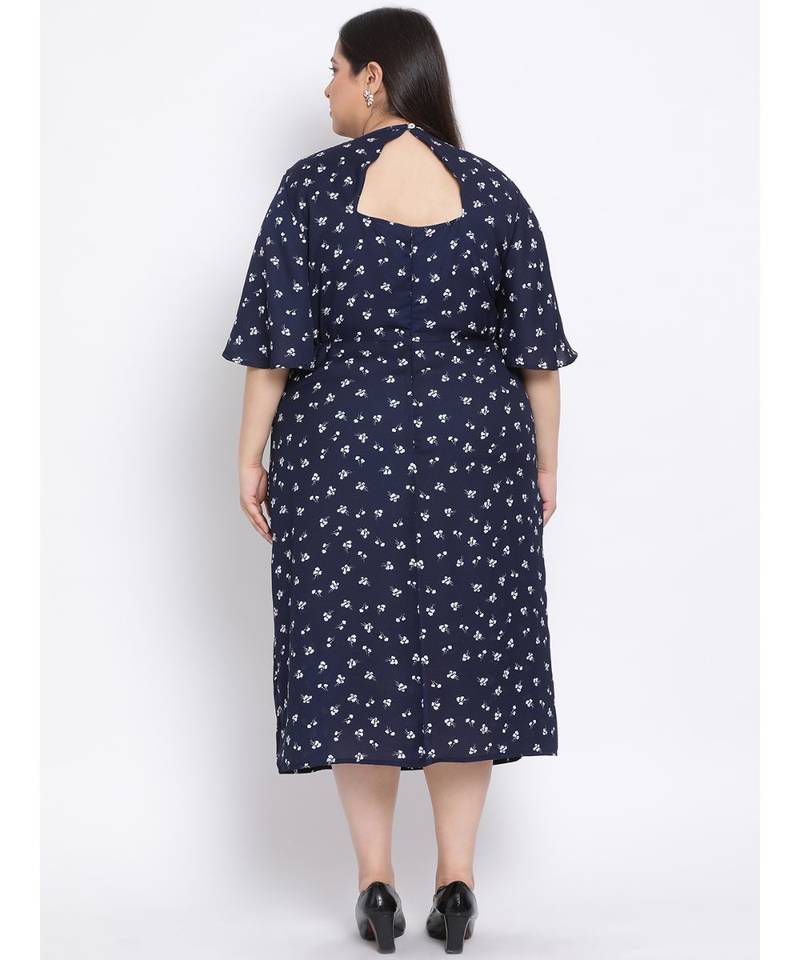 printed blue Polyester   Dress