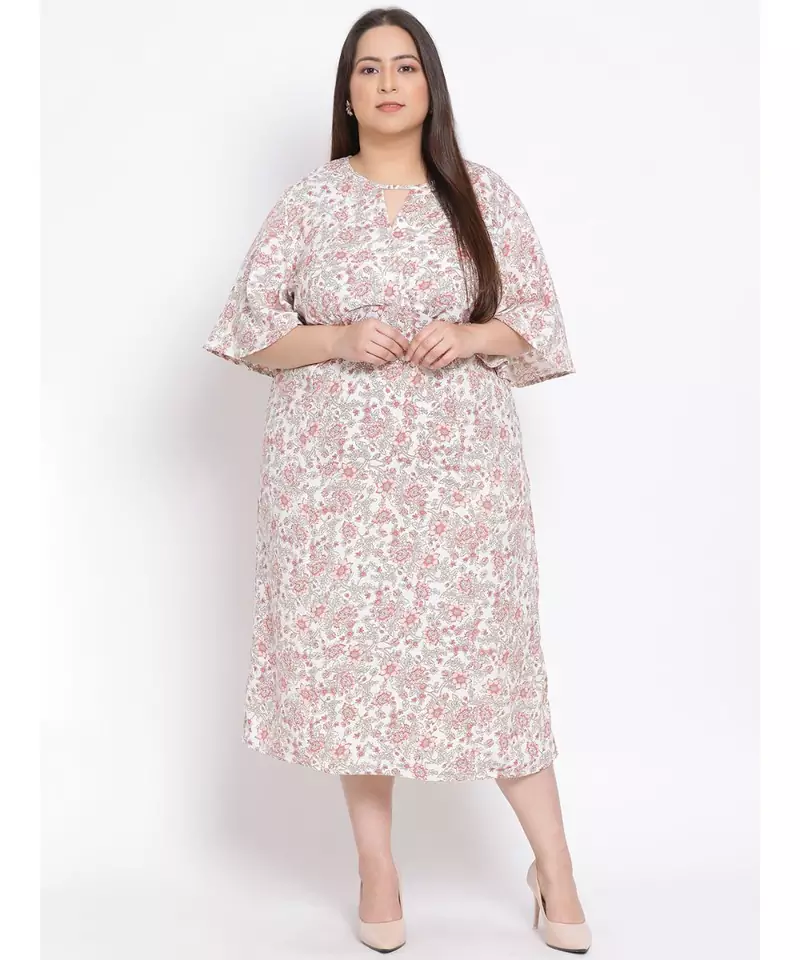 printed White Polyester   Dress