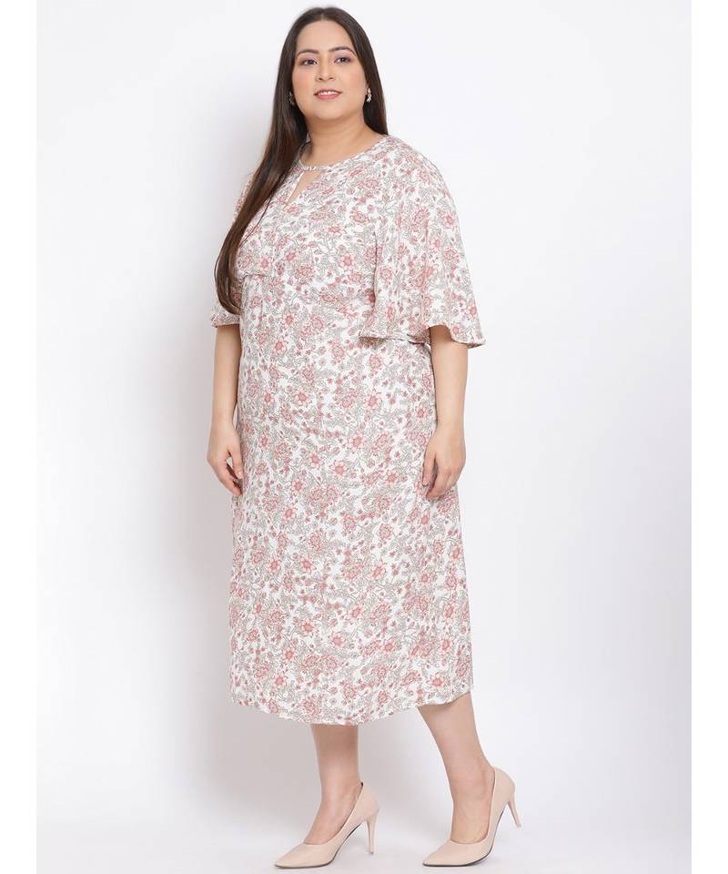 printed White Polyester   Dress
