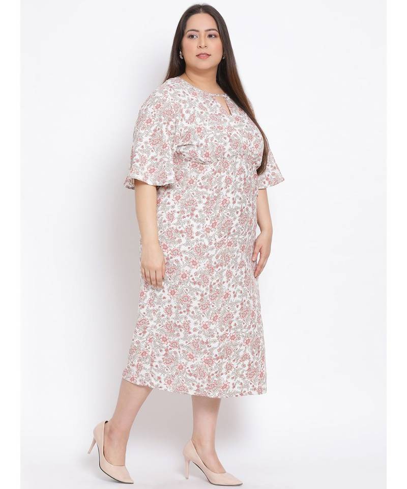 printed White Polyester   Dress