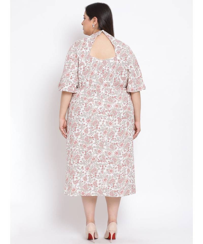 printed White Polyester   Dress