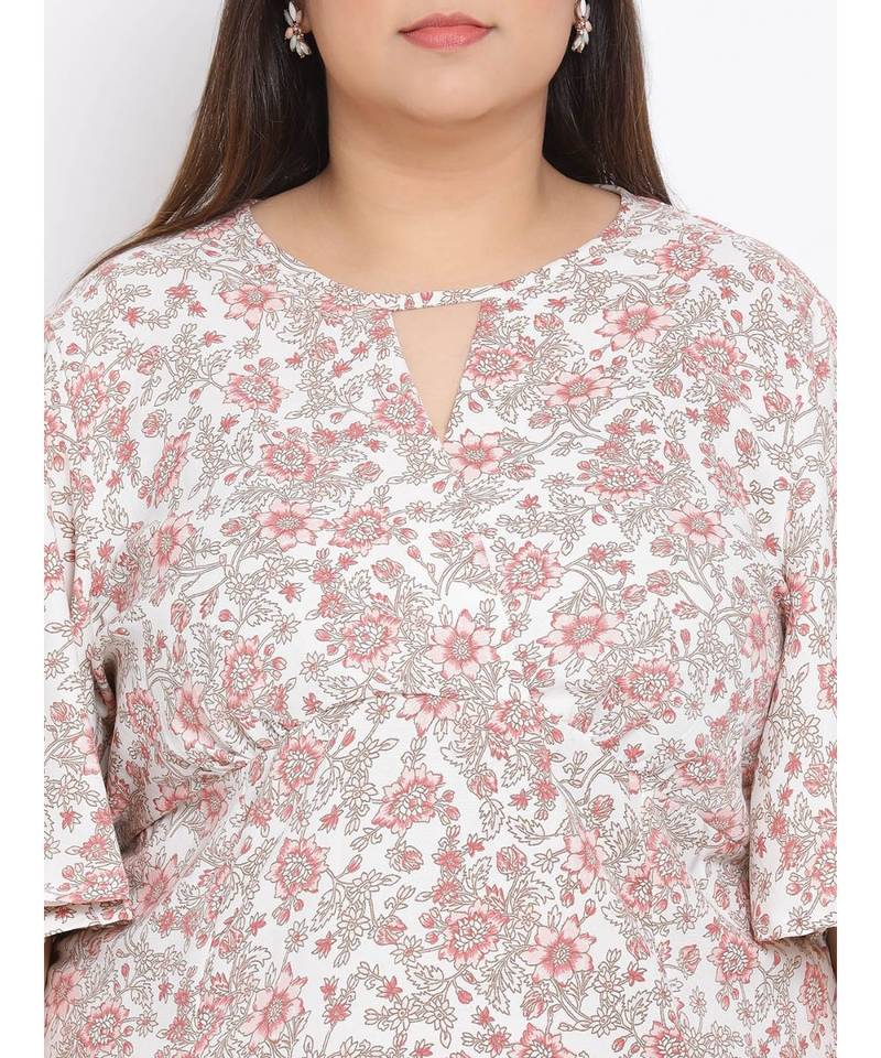 printed White Polyester   Dress