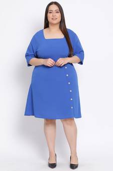 plain Blue Polyester   Dress