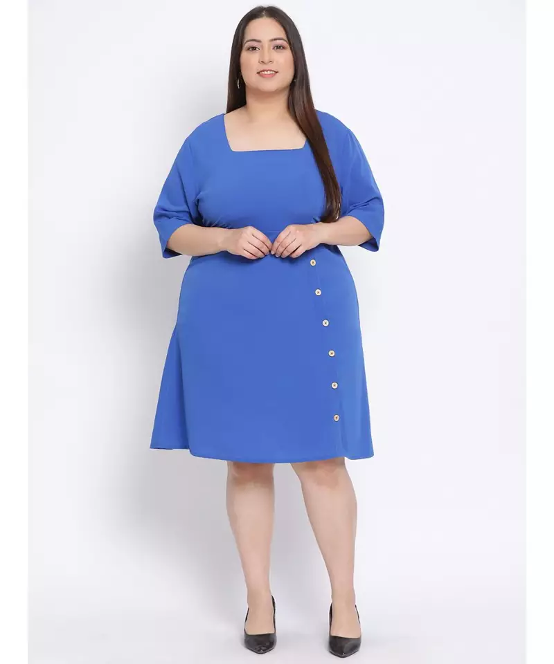 plain Blue Polyester   Dress
