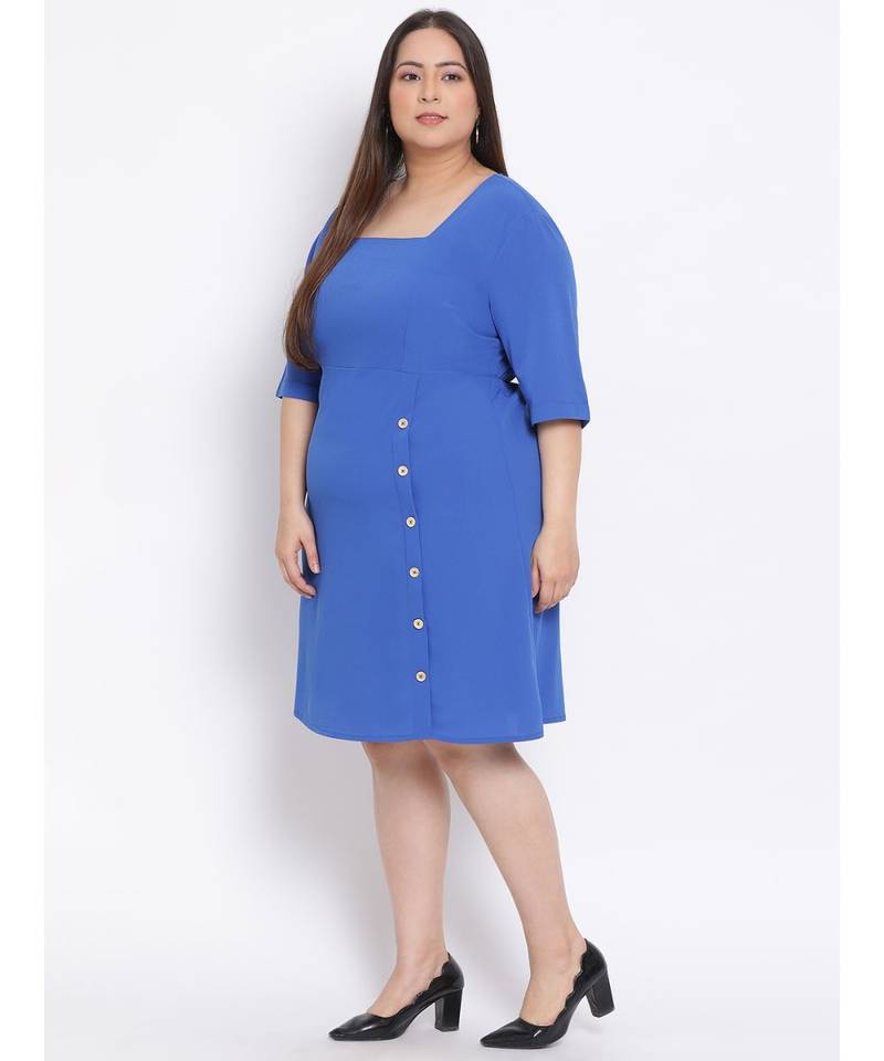 plain Blue Polyester   Dress