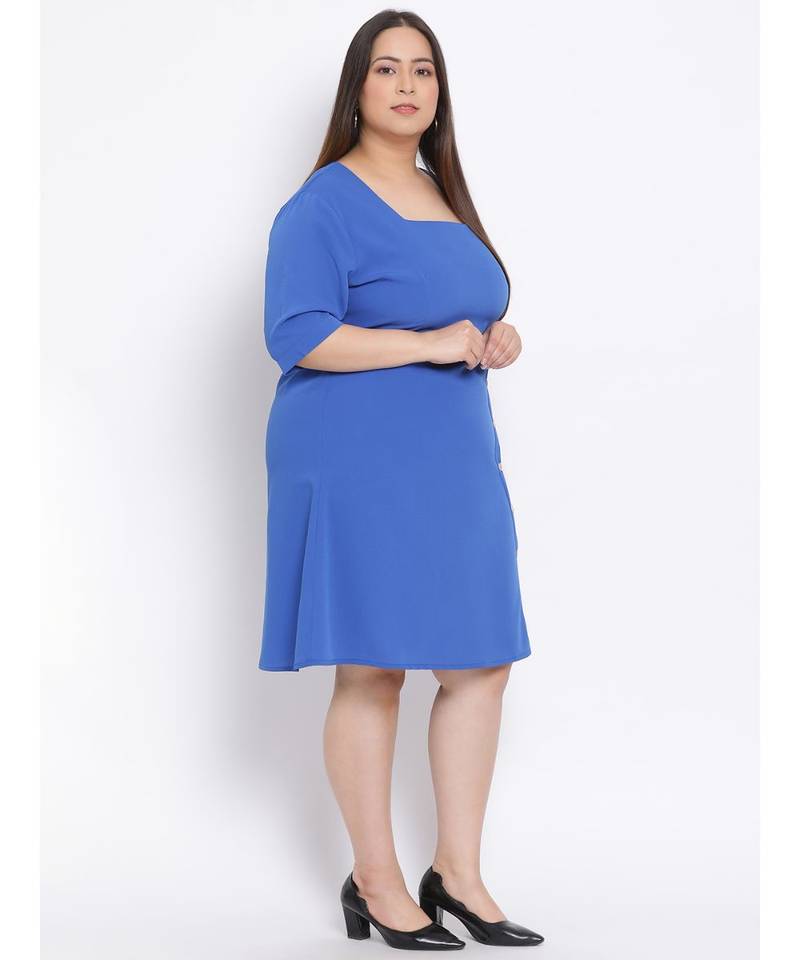 plain Blue Polyester   Dress
