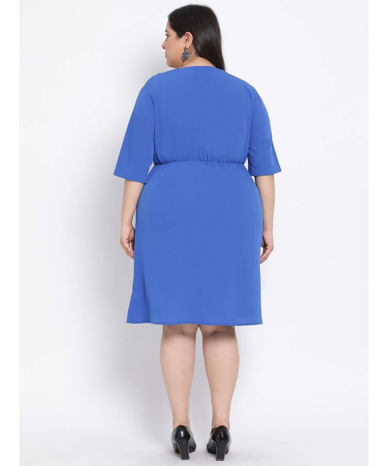 plain Blue Polyester   Dress