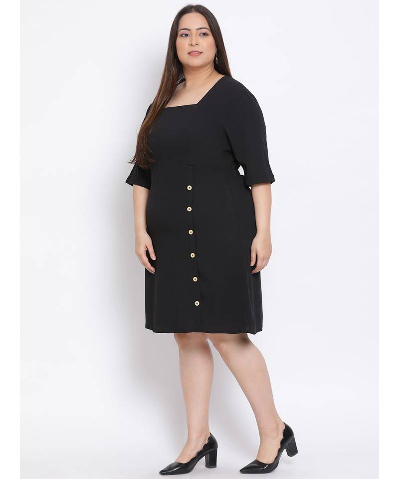 plain Black Polyester   Dress