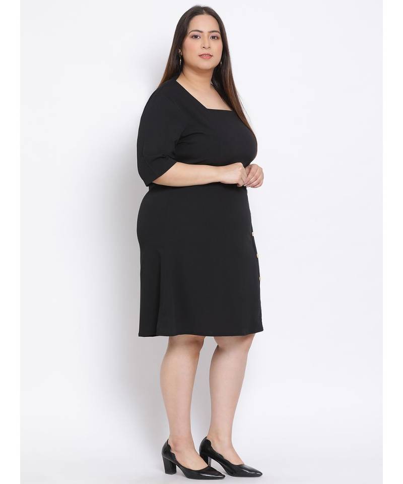 plain Black Polyester   Dress