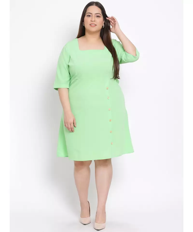 plain Green Polyester   Dress