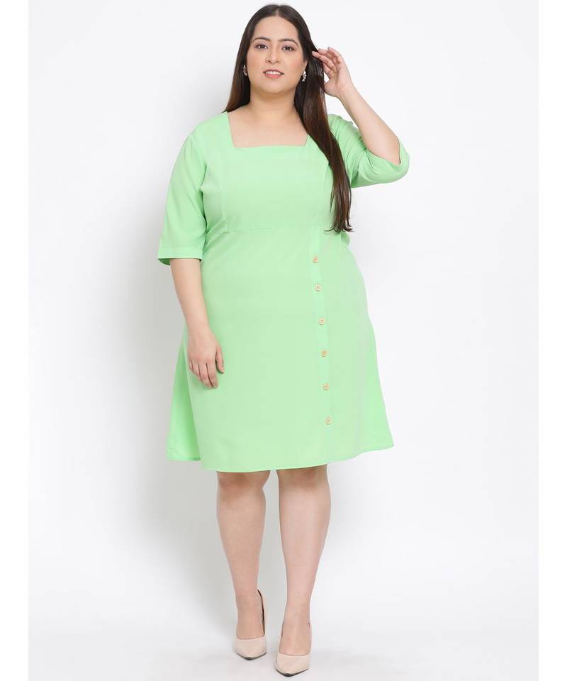 plain Green Polyester   Dress