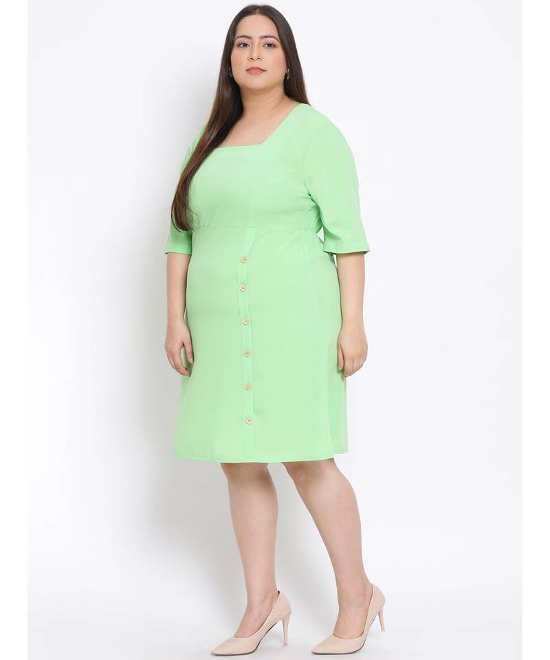 plain Green Polyester   Dress