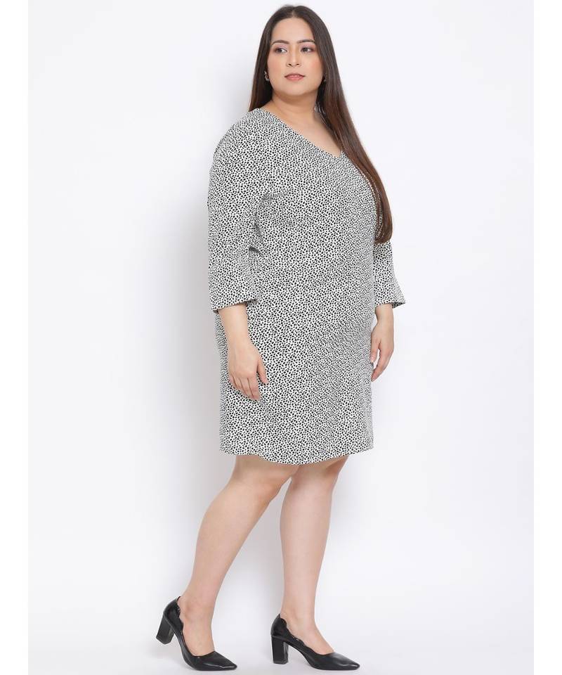 printed White Polyester   Dress