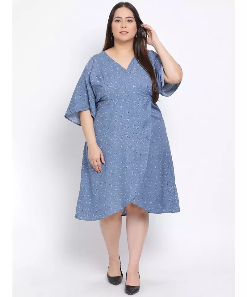 printed Blue Polyester   Dress