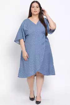 printed Blue Polyester   Dress