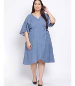 printed Blue Polyester   Dress