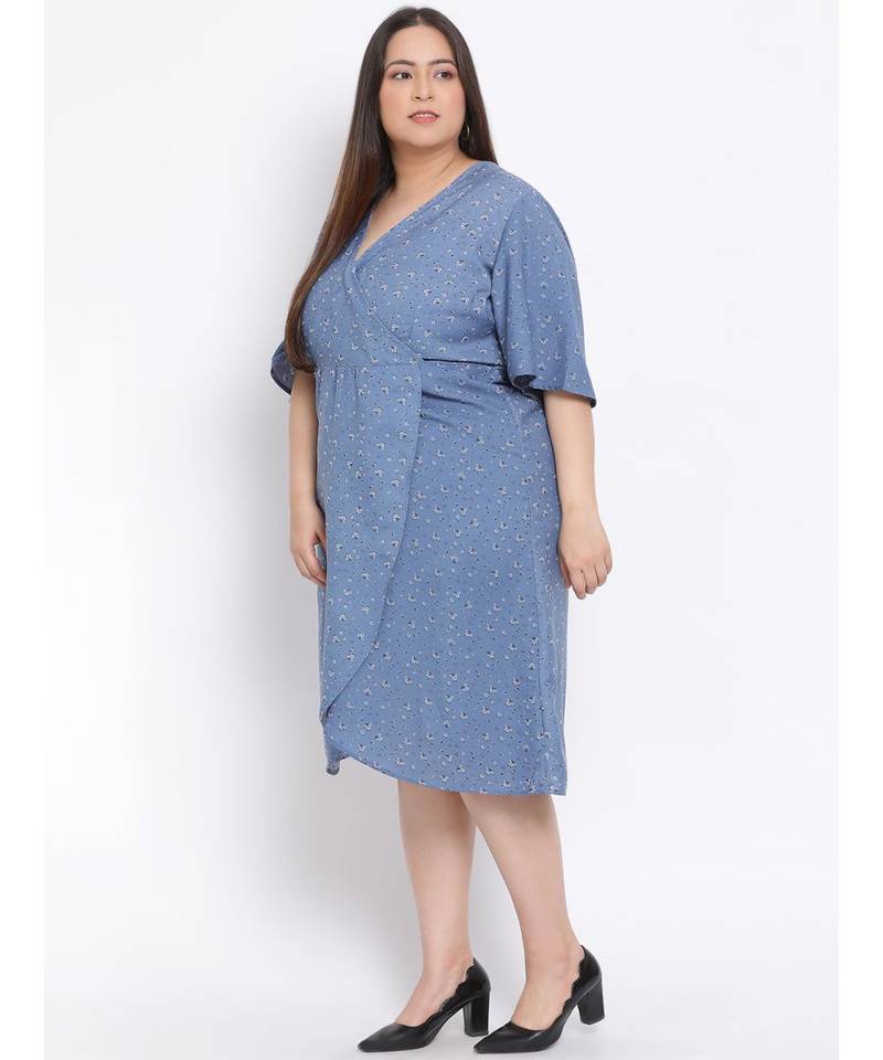 printed Blue Polyester   Dress