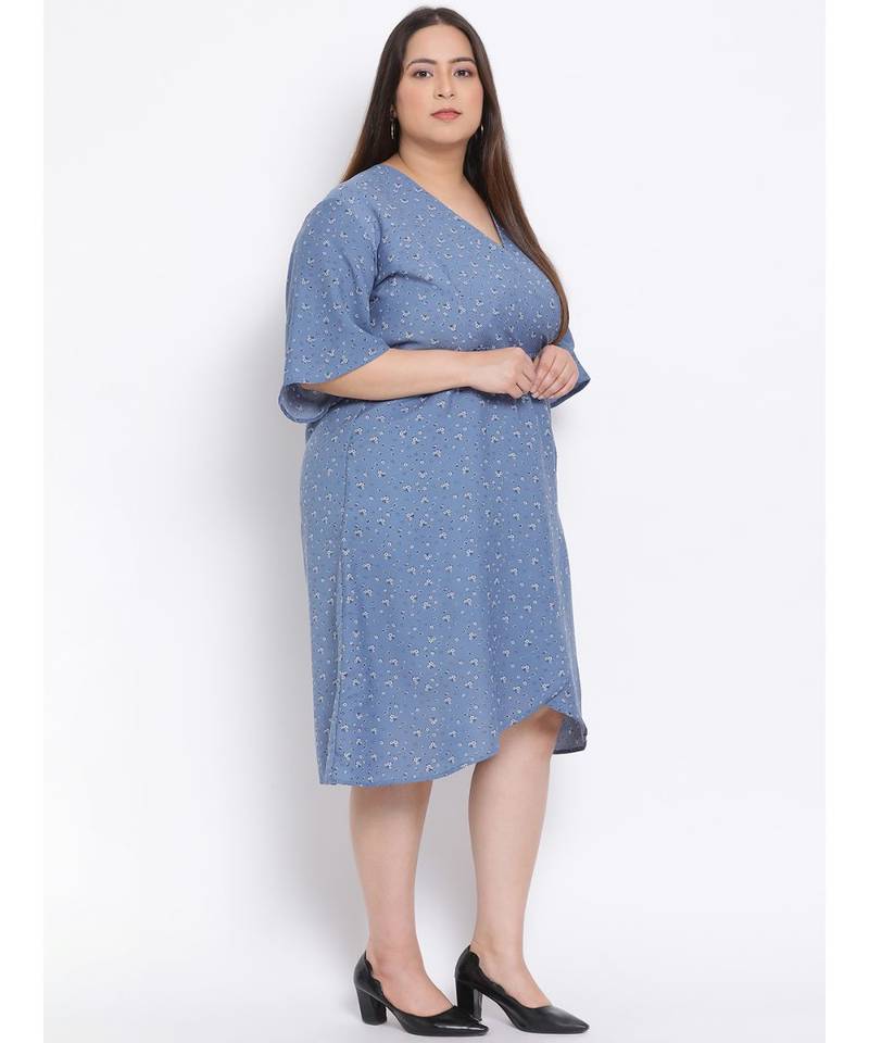 printed Blue Polyester   Dress