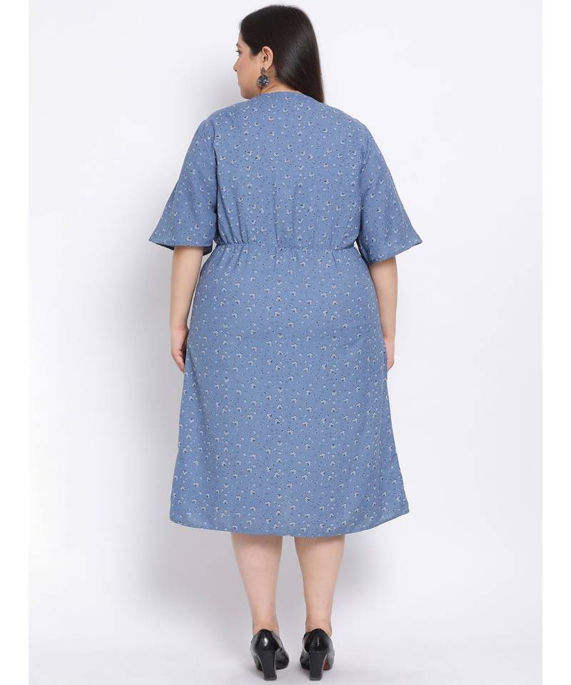 printed Blue Polyester   Dress