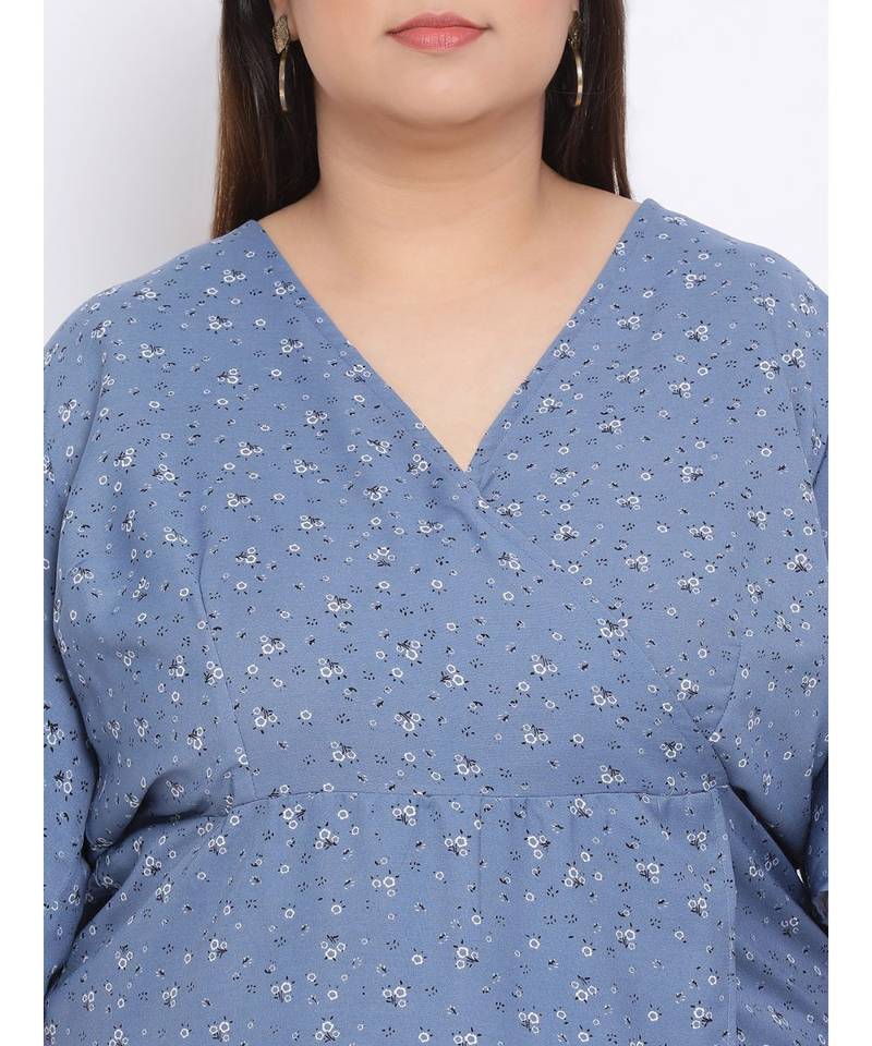 printed Blue Polyester   Dress