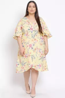 printed Yellow Polyester   Dress