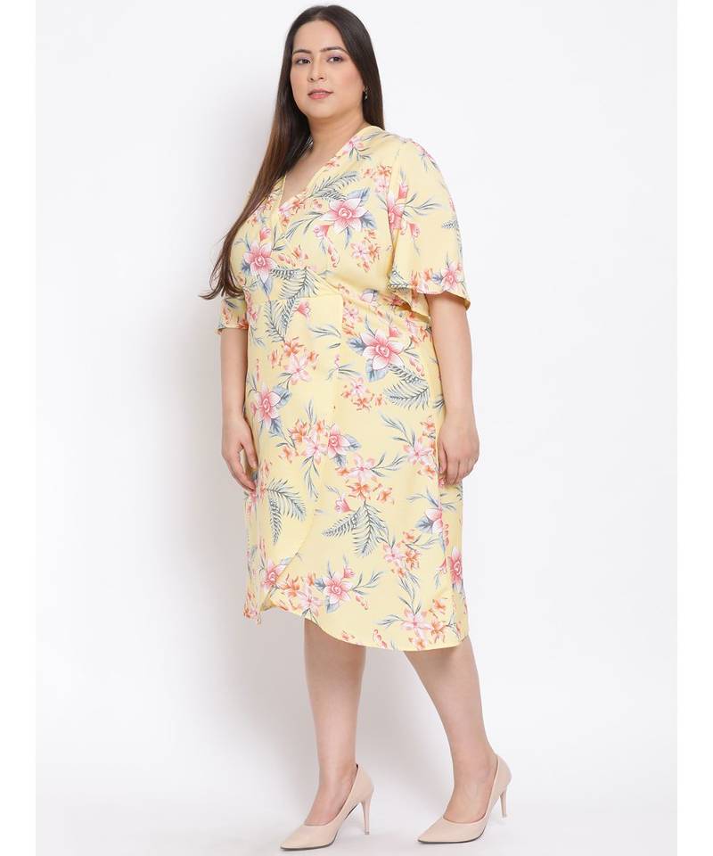 printed Yellow Polyester   Dress