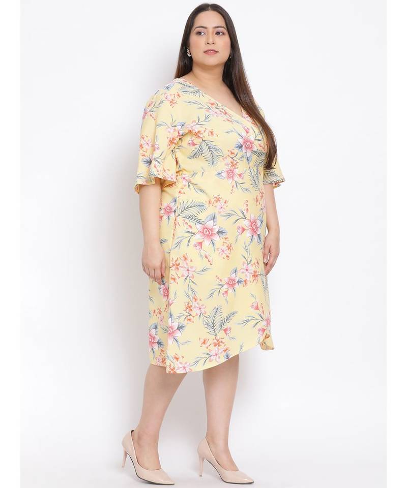 printed Yellow Polyester   Dress