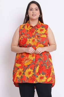 printed Orange Viscose   Shirt