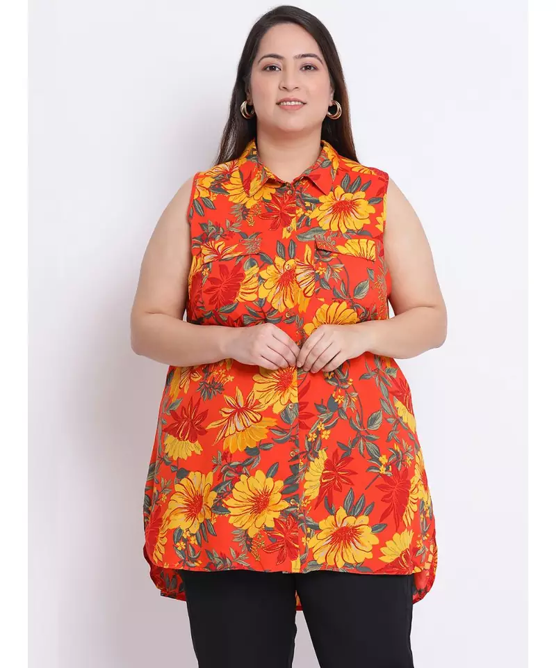 printed Orange Viscose   Shirt