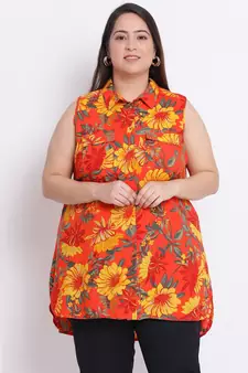 printed Orange Viscose   Shirt