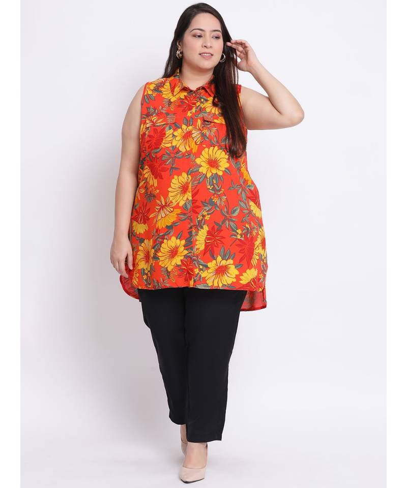 printed Orange Viscose   Shirt