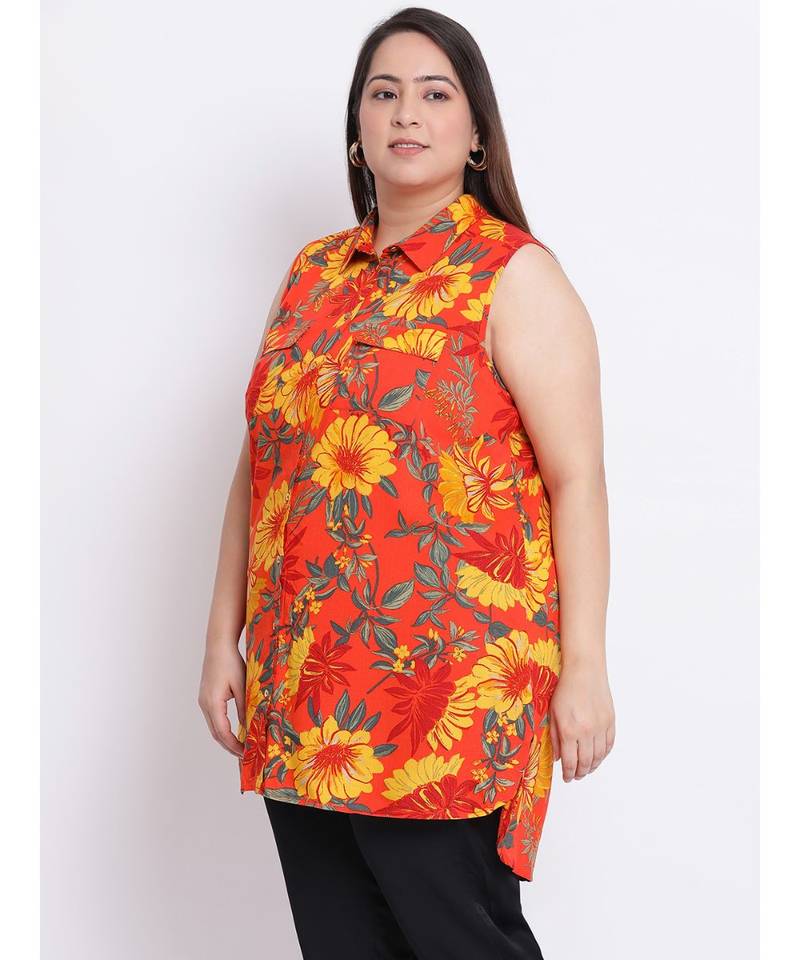 printed Orange Viscose   Shirt