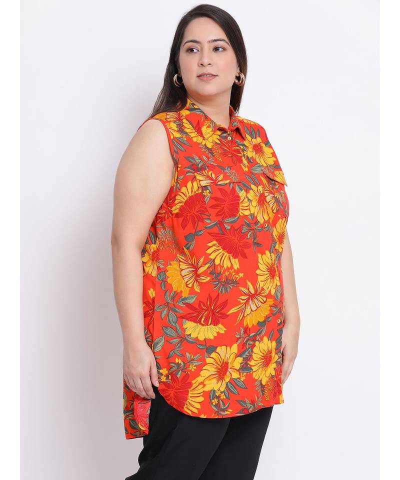 printed Orange Viscose   Shirt