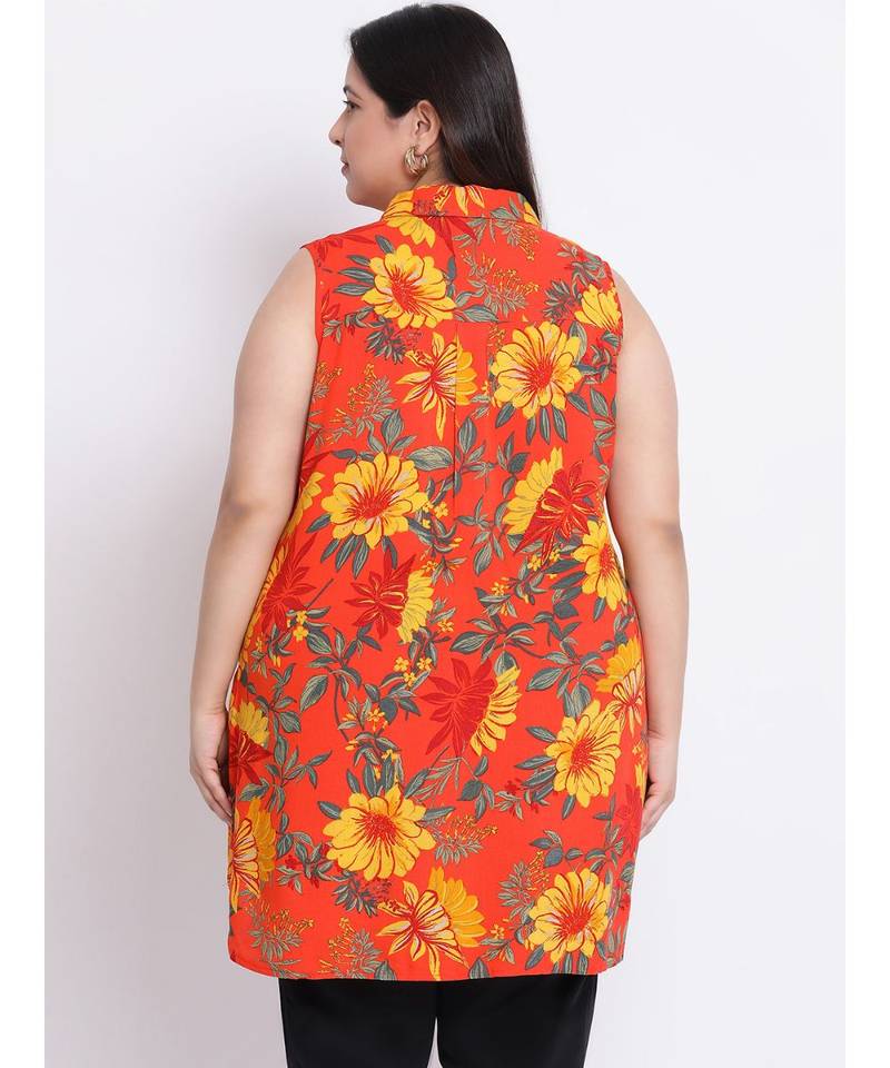 printed Orange Viscose   Shirt