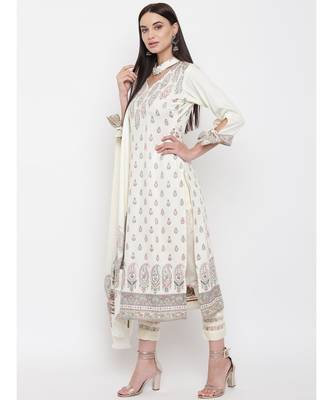 Off White Viscose Acrylic Women Woven Dress Material 3