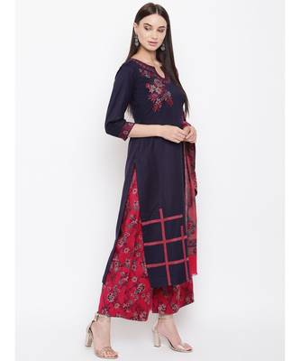 Navy Blue Viscose Acrylic Women Woven Dress Material 4