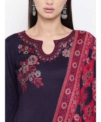 Navy Blue Viscose Acrylic Women Woven Dress Material 6