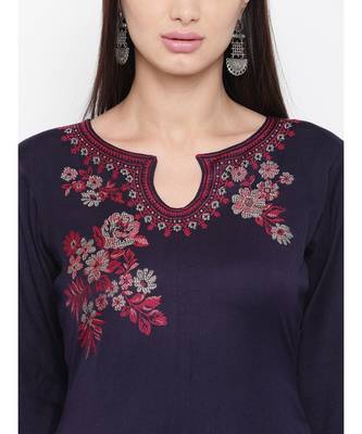 Navy Blue Viscose Acrylic Women Woven Dress Material 7