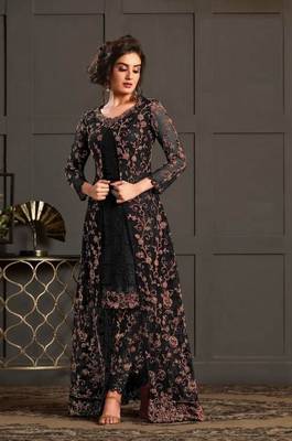 Black super net jacket abaya style Suit 1