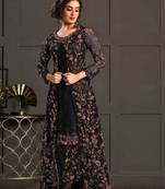 Black super net jacket abaya style Suit