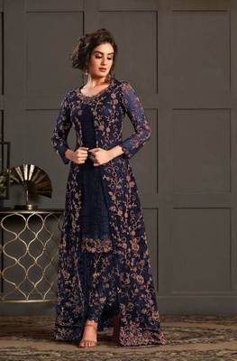 nevy blue super net jacket abaya style Suit 1