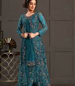 aqua blue super net jacket abaya style Suit