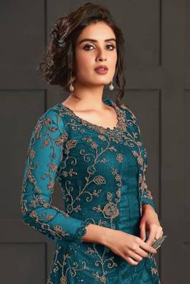 aqua blue super net jacket abaya style Suit 2