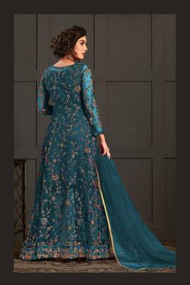 aqua blue super net jacket abaya style Suit 3