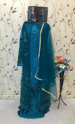 aqua blue super net jacket abaya style Suit 4