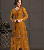 yellow super net jacket abaya style Suit